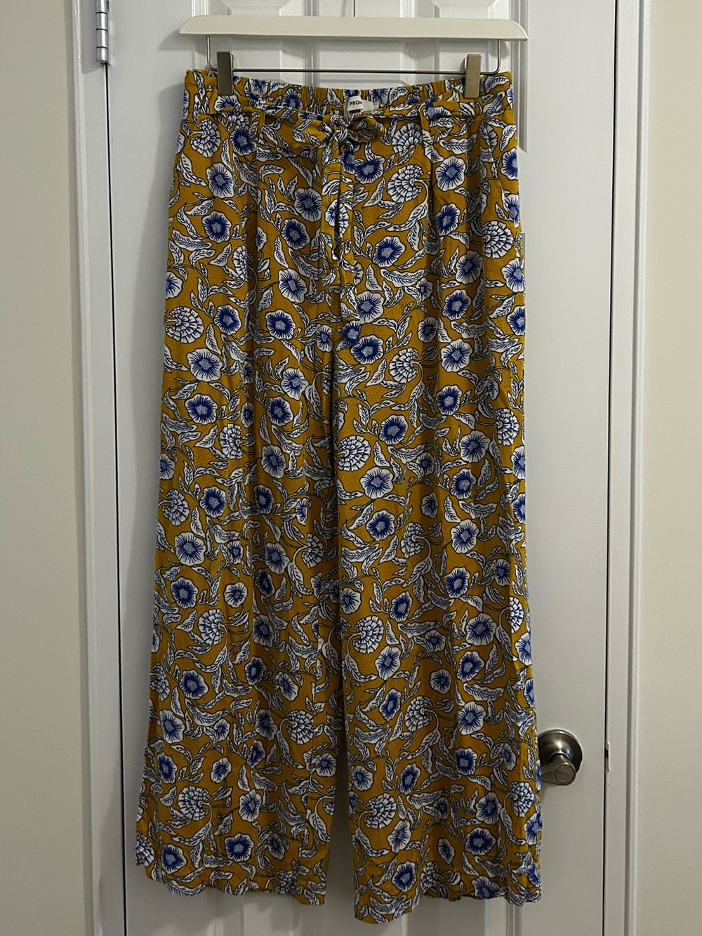 Promod Mustard Floral Wide-Leg Chinos